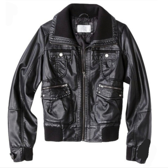 Xhilaration Jackets & Coats Knit Trim Faux Leather Bomber Jacket